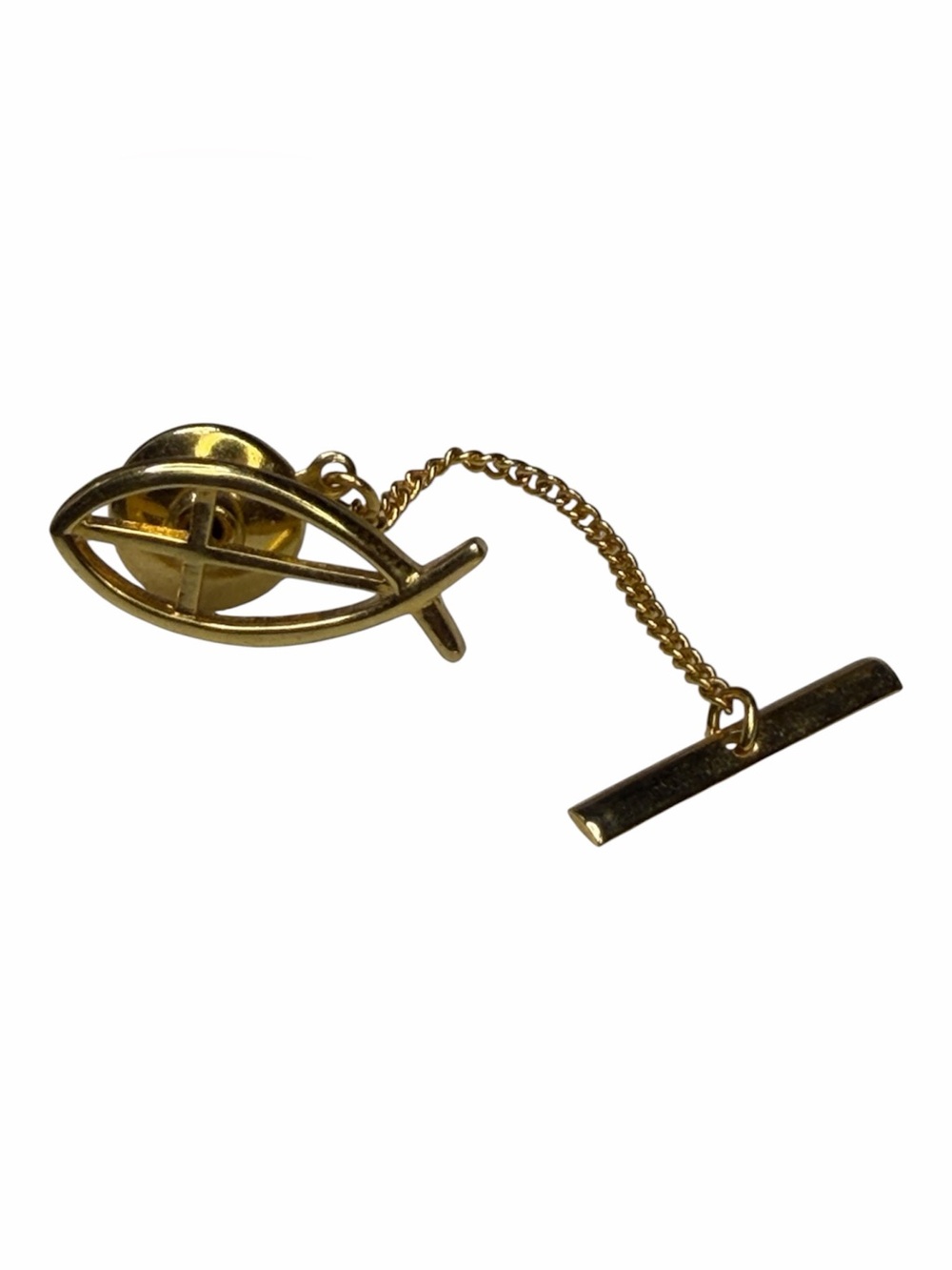 Gold 1/20 12KG F. Theda Christian Ichthys (Jesus) Fish Tie Tack with Chain
